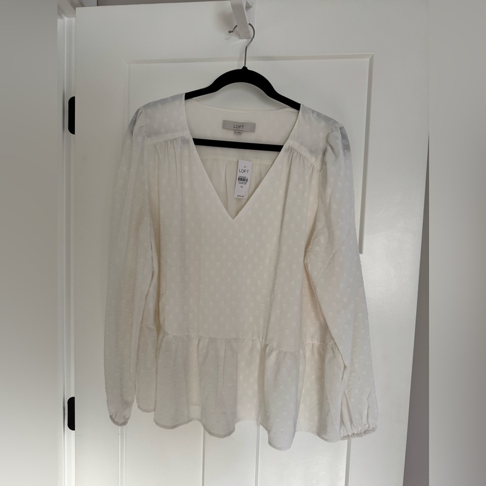 NWT LOFT Women's Cream Peplum Blouse